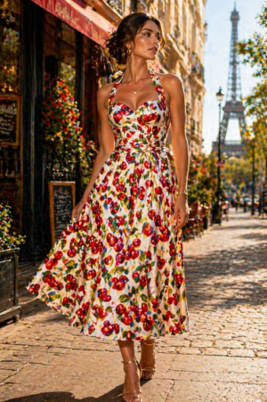 🍒 cherry bloom satin dress
